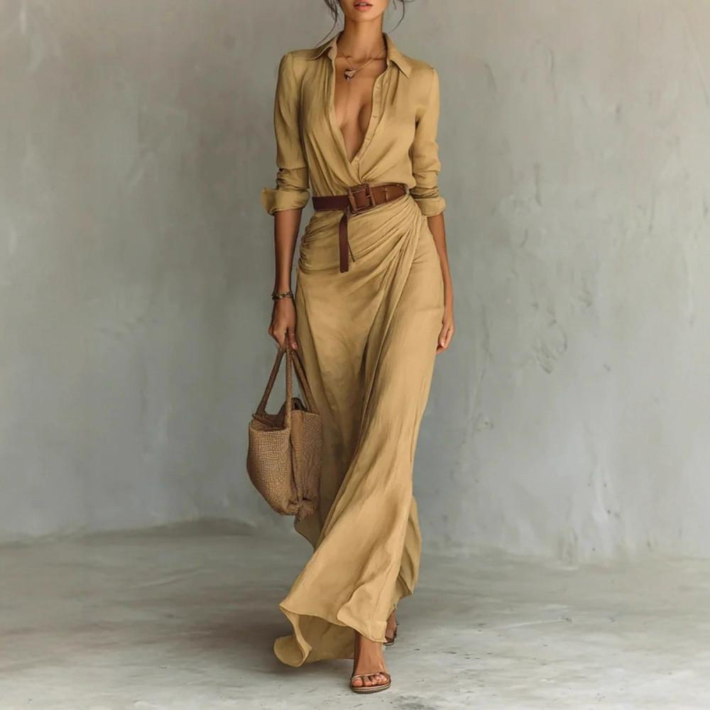 Elegante Polyester Blousejurk Met Ruches Details Voor Kantoor