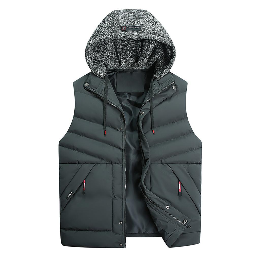 Männer Casual Winter Warm Zipper Ärmellose Weste Jacke Mantel Outwear Tops Kordelzug Kapuze Weste