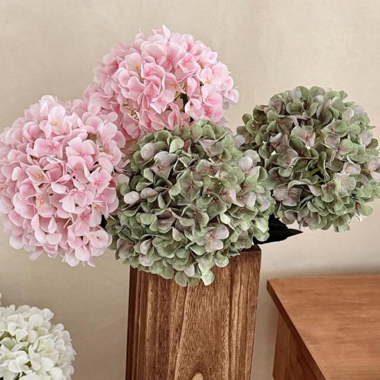 Kunstig Hortensia Blomst Realistisk Full Blomst Falsk Hortensia med Stengler Faux Silke Blomsterarrangement for Hjem Bryllup Fest Babyshower Bord