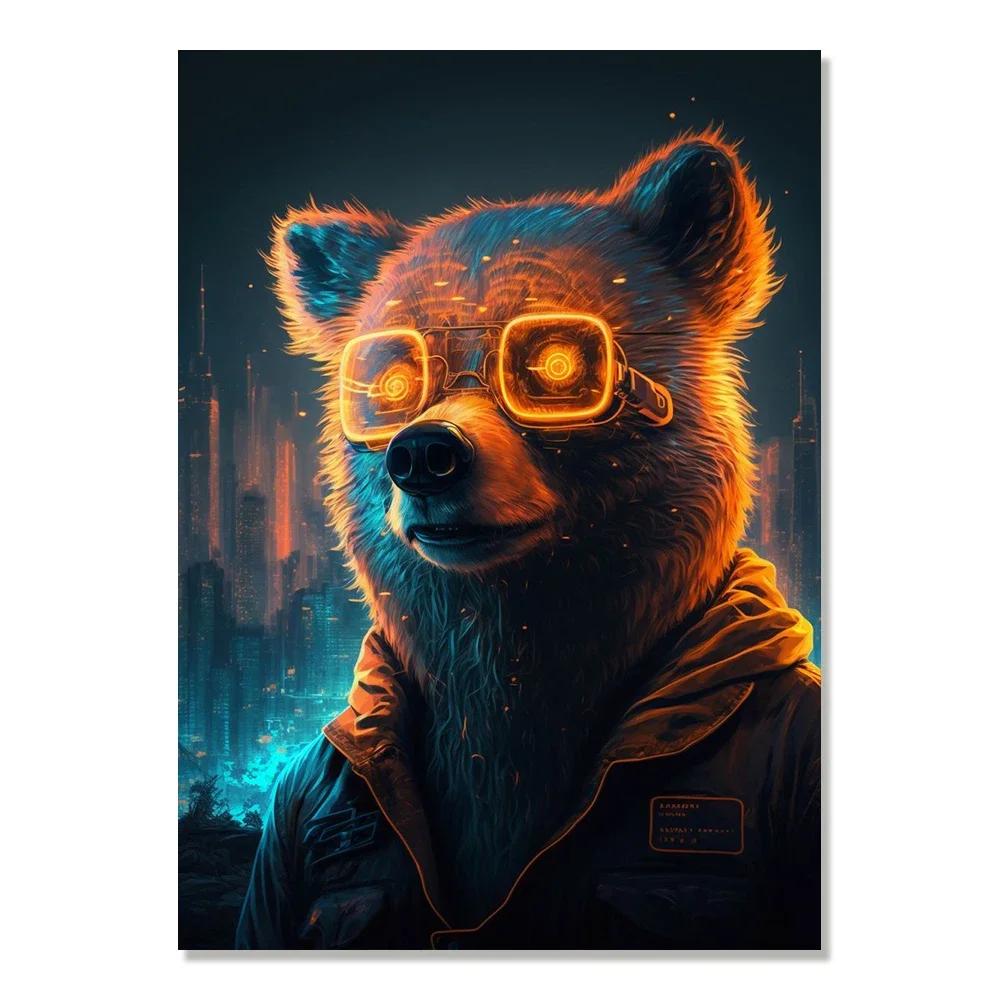 Cyberpunk Style Future Fantasy Lion Monkey Agent Animal Poster Wall Art Canvas Painting for Living Room Home Decoration