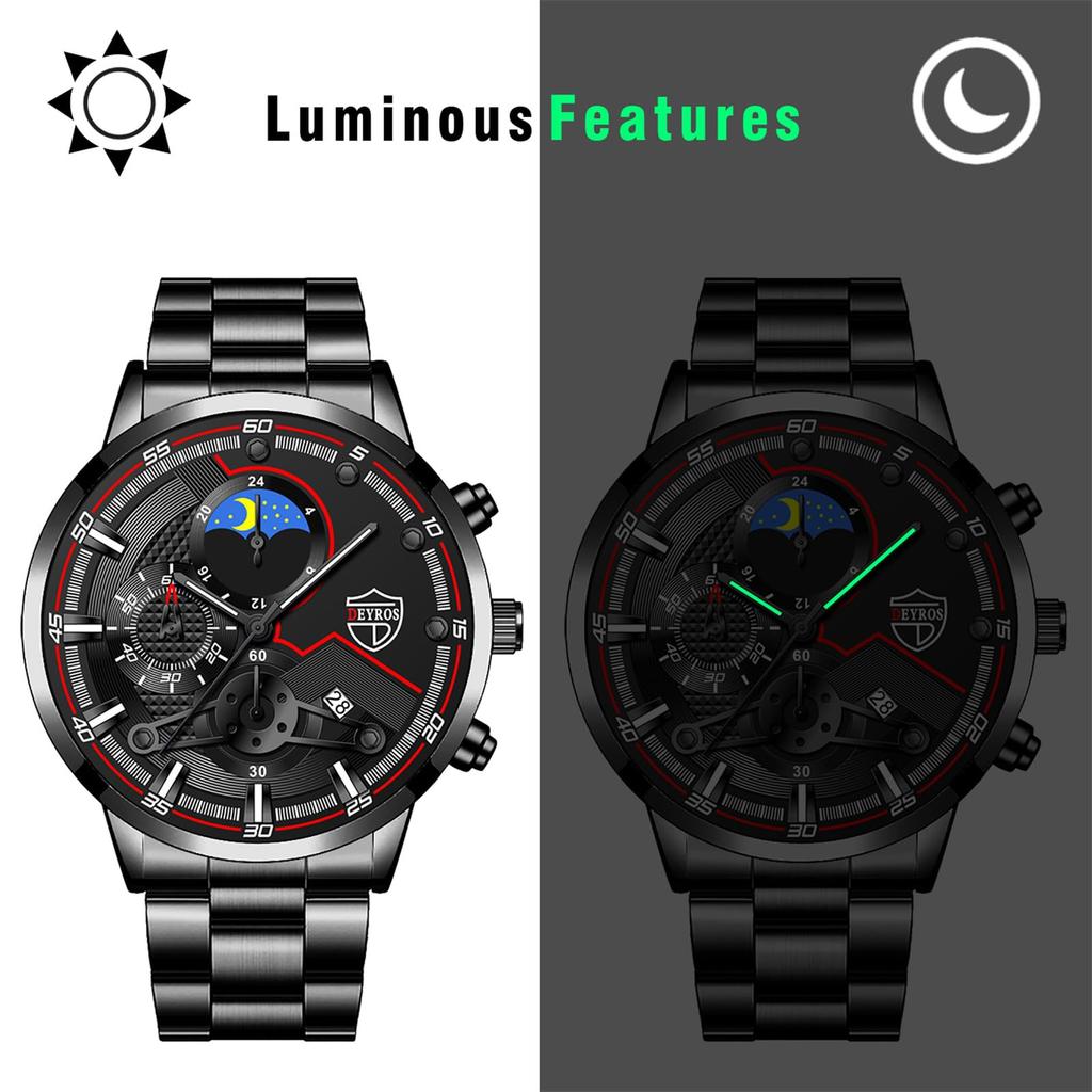 Men's Waterproof Analog Watch, Black: Luminous Star and Moon Display, Quartz Movement, Simple and Stylish, Men's Fashion Accessory - Perfect Gift for