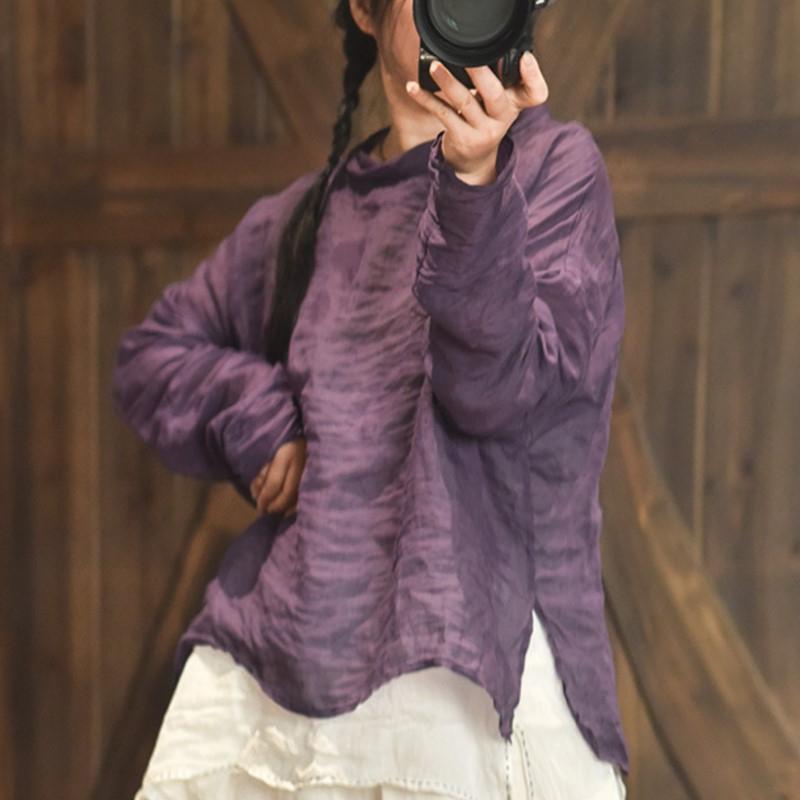 Johnature Dame Genser T-skjorter Langermet Ensfarget Vår T-skjorter Vår Dame Casual Løse T-skjorter