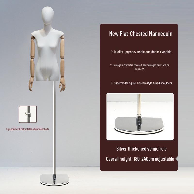 Korean Style Flat Body Female Mannequin with Wide Shoulders for Women's Clothing Display