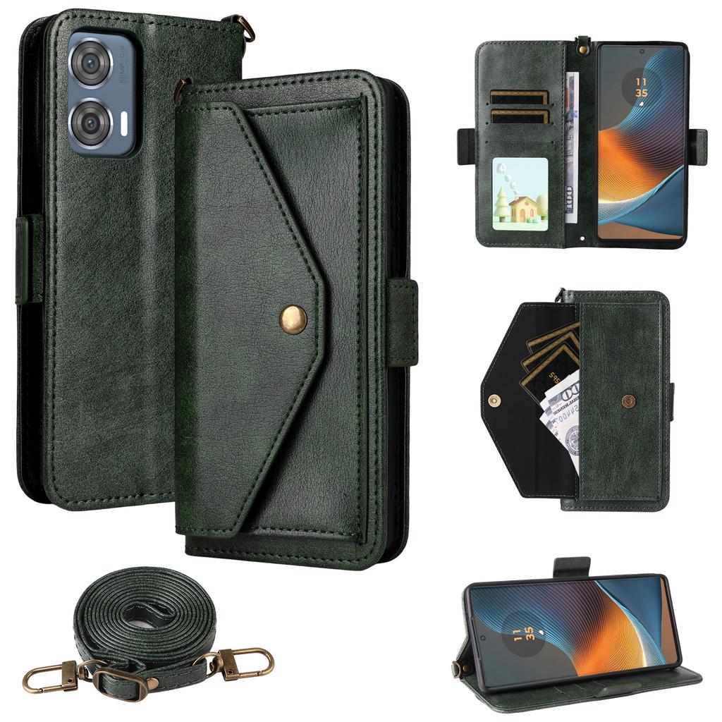 For Motorola Edge 50 Fusion 5G Leather Case Magnetic Closure Wallet Stand Phone Cover with Crossbody Strap
