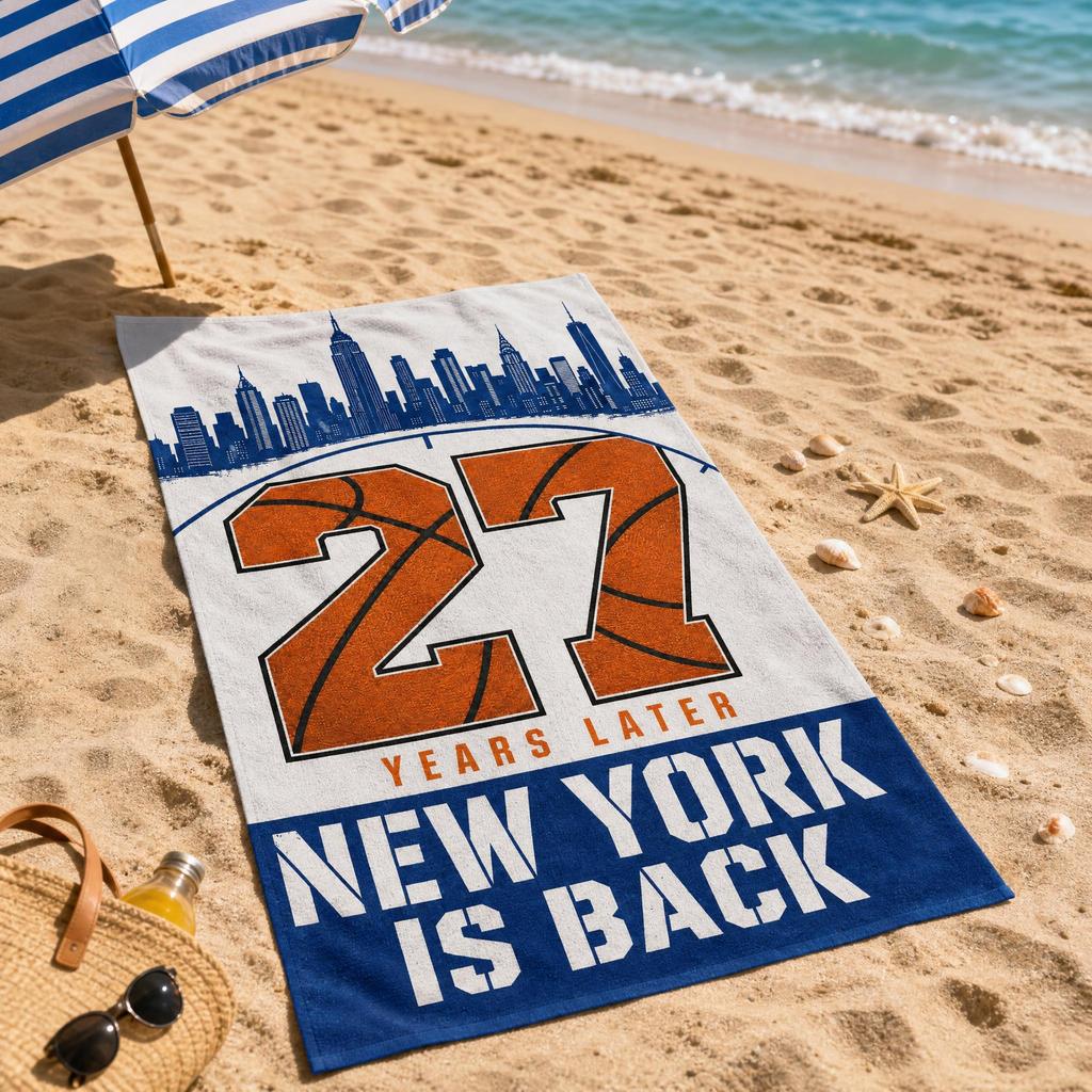 New York City Skyline Basketball Printed Towel, Blue White Vintage Letter Microfiber Towel, Lightweight Portable Towel for Seasi