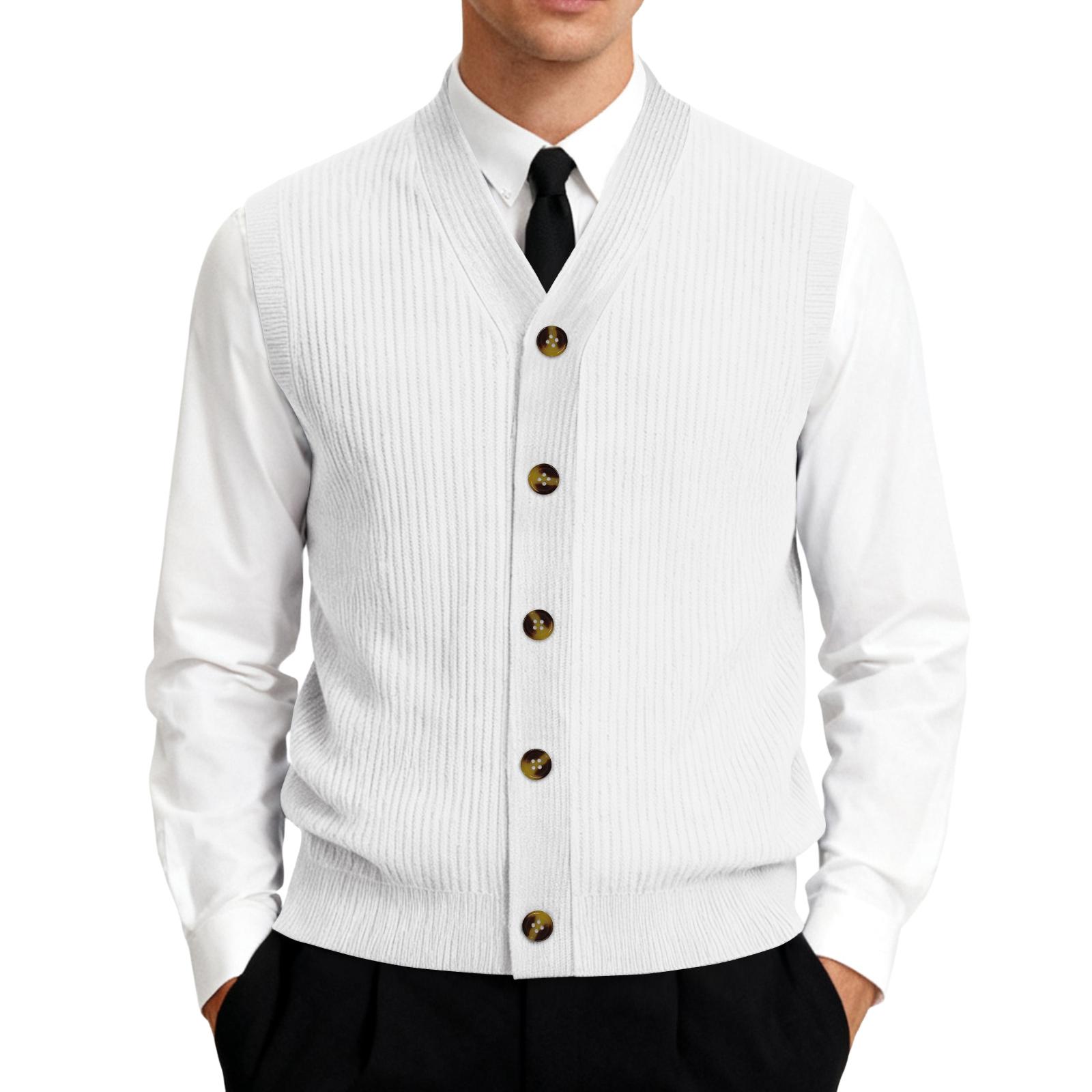 

Men s V-Neck Sleeveless Knit Cardigan Vest Classic Button Down Ribbed Knitwear for Business or Casual Office Wear S білий