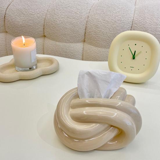 Taschentuchbox Keramik mit künstlerischer Knotenform Moderner Stil Taschentuchhalter Dekoration für Zuhause Taschentuch