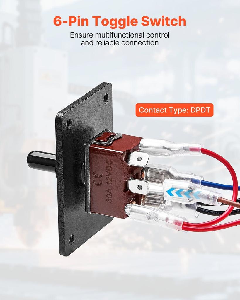 Toggle Switch, 6 Pin Momentary Polarity Reversing Toggle Switch (ON)-Off-(ON) DC 12V/30A AC 250V/15A - with Up Down Mounting Panel & Waterproof Boot