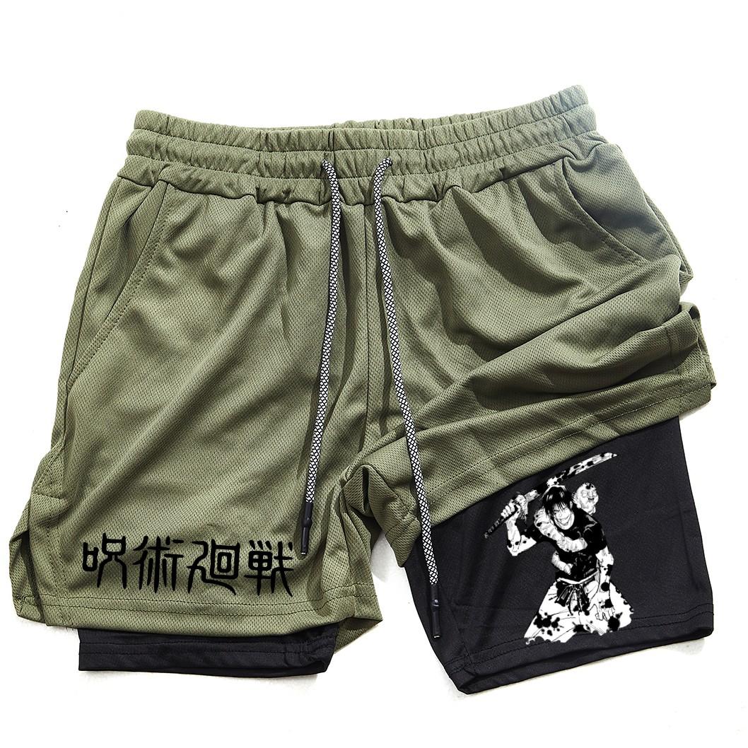 

Аніме Performance Shorts Toji Printed Men GYM Casual Sports Shorts Workout Running Mesh 2 In 1 Sport Short Pants L