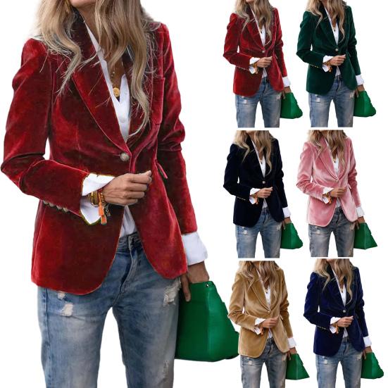 Velvet Blazer for Women Long Sleeve Botton Up Business Office Suit Jacket Casual Lapel Open Front Coat
