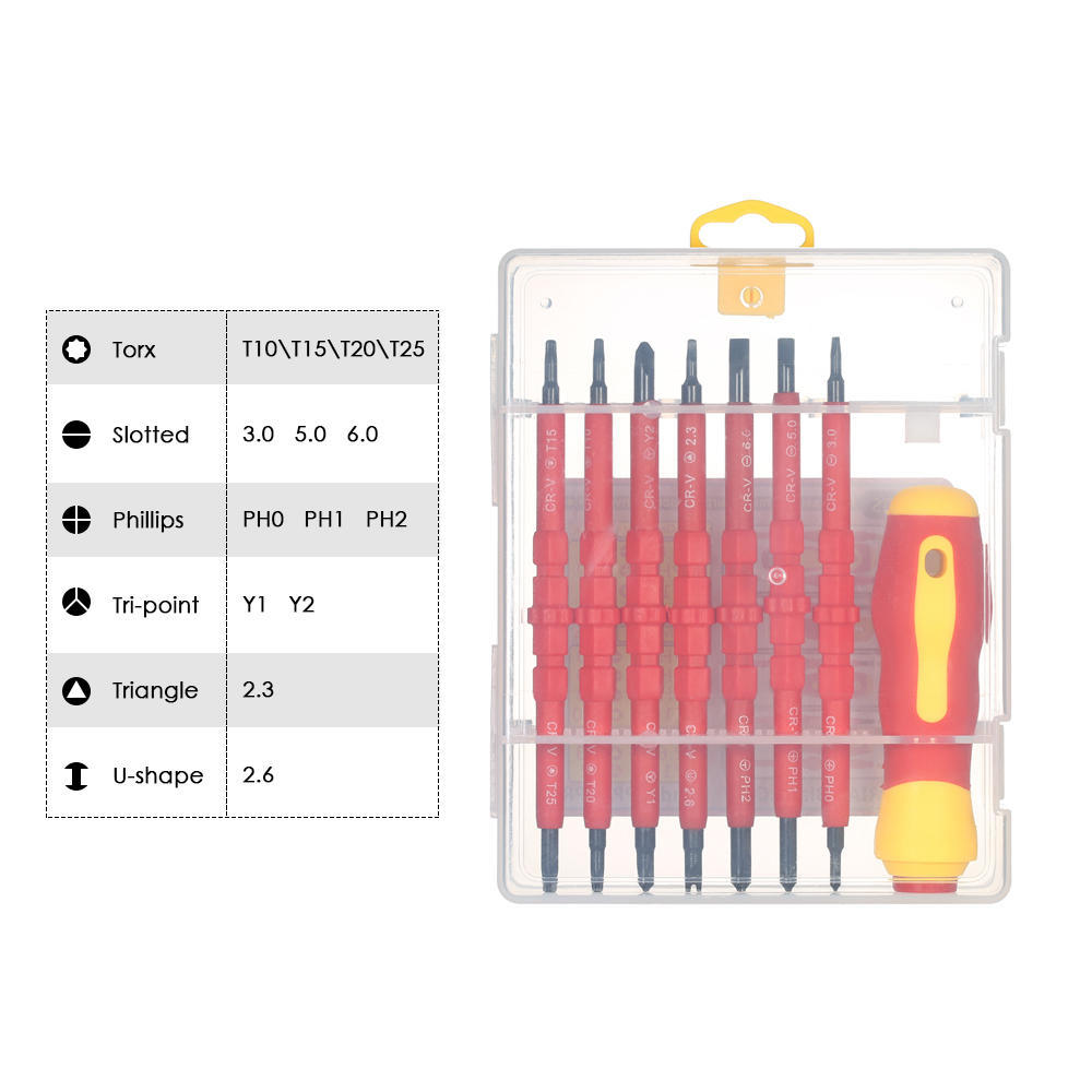 7 in 1 500V Changeable Insulated Screwdrivers Set with Magnetic Phillips and Slotted Bits Electrician Repair Tools Kit