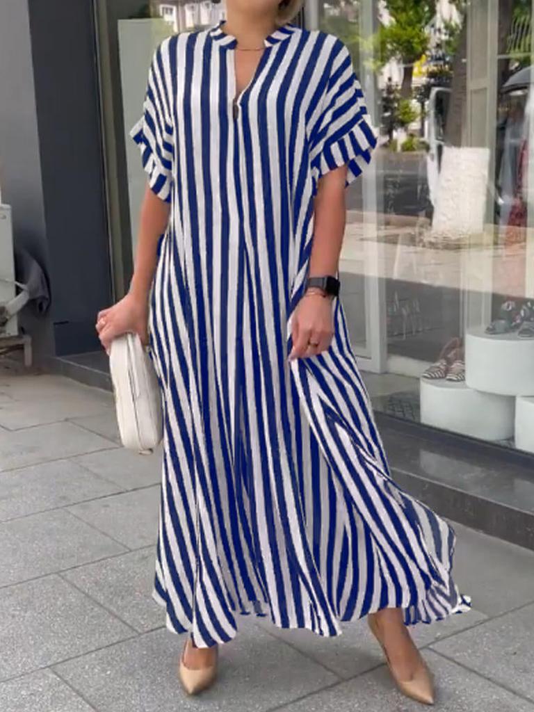 Hot Spring Summer New Women's Striped Printed High-Waisted Maxi Skirt Dress