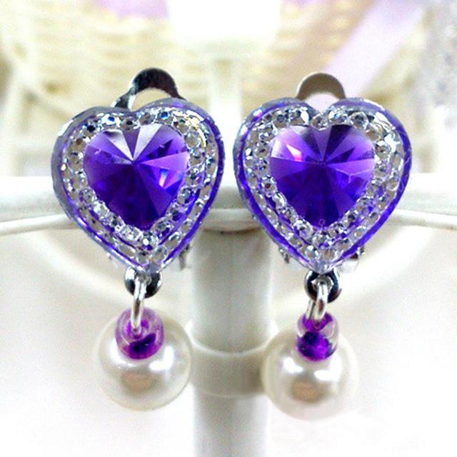 10 Colors Heart Shape Crystal Ear Clip Earrings for Children Kids Soft Cushion Invisible No Piercing