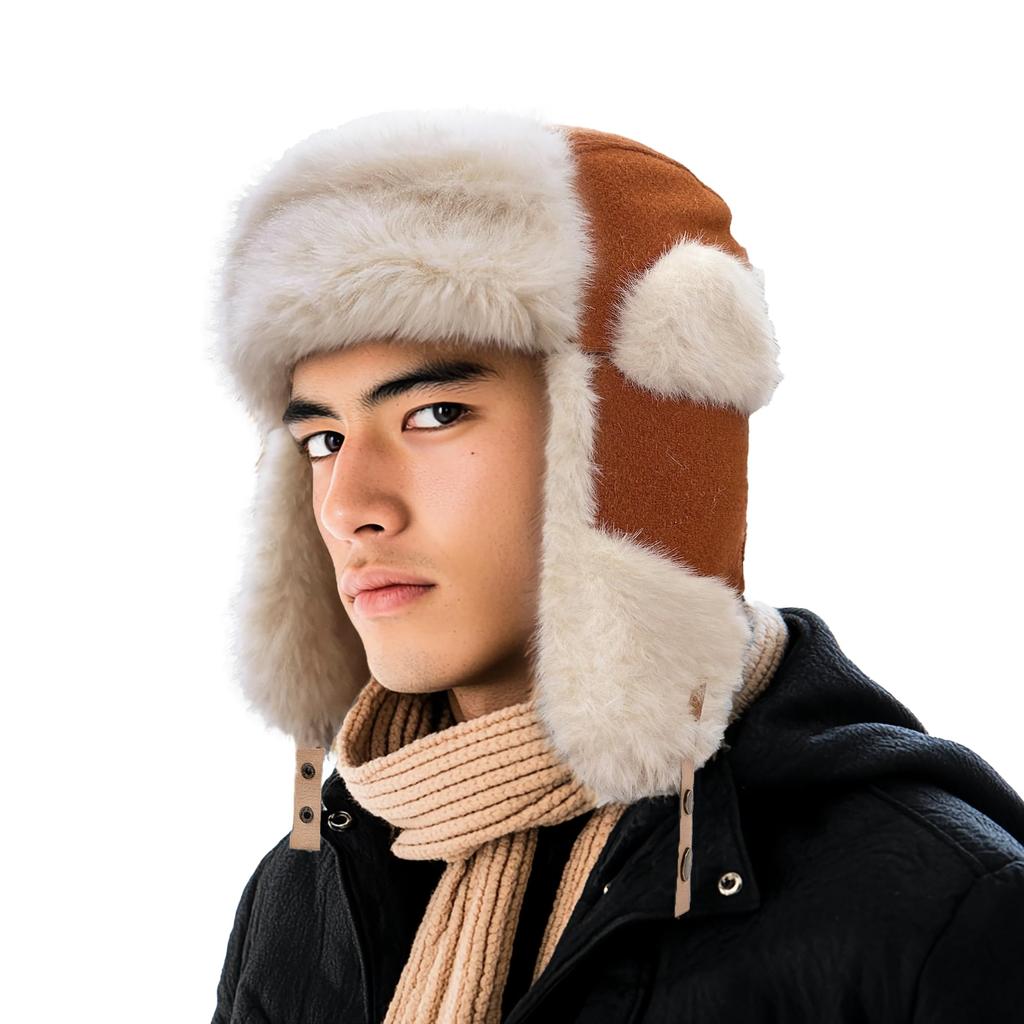 Croogo Pilot Cap with Ear Perfect for Flight Perfect for and Stylish Russian Style Boa Fleece Flight Cap Men's Flaps, Winter, Warm, Fleece-Lined Cap,