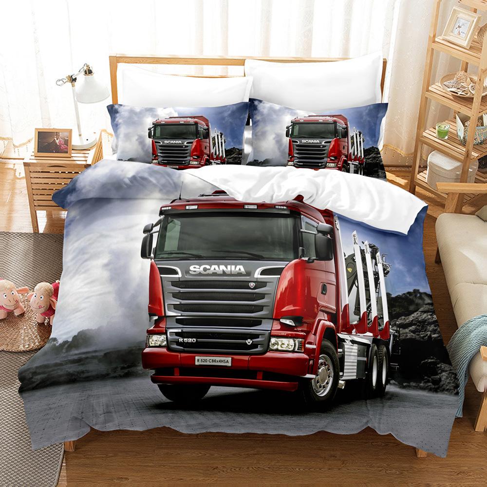 Digital Printing Three-Piece Cartoon Heavy Duty Truck Three-Piece Bedding