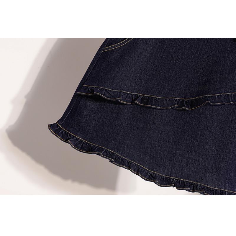 DIMANAF 2026 Estate Taglie Forti Donna Gonne Vita Elastica Blu Denim Oversize Casual Moda Lady Gonne Corte Cotone Monocolore