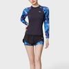 Anta Color Block Printed Logo Round Neck Long Sleeve Pullover Two-Piece Swimsuit Women Swimsuit Black Floral-Blue 1824532492-2