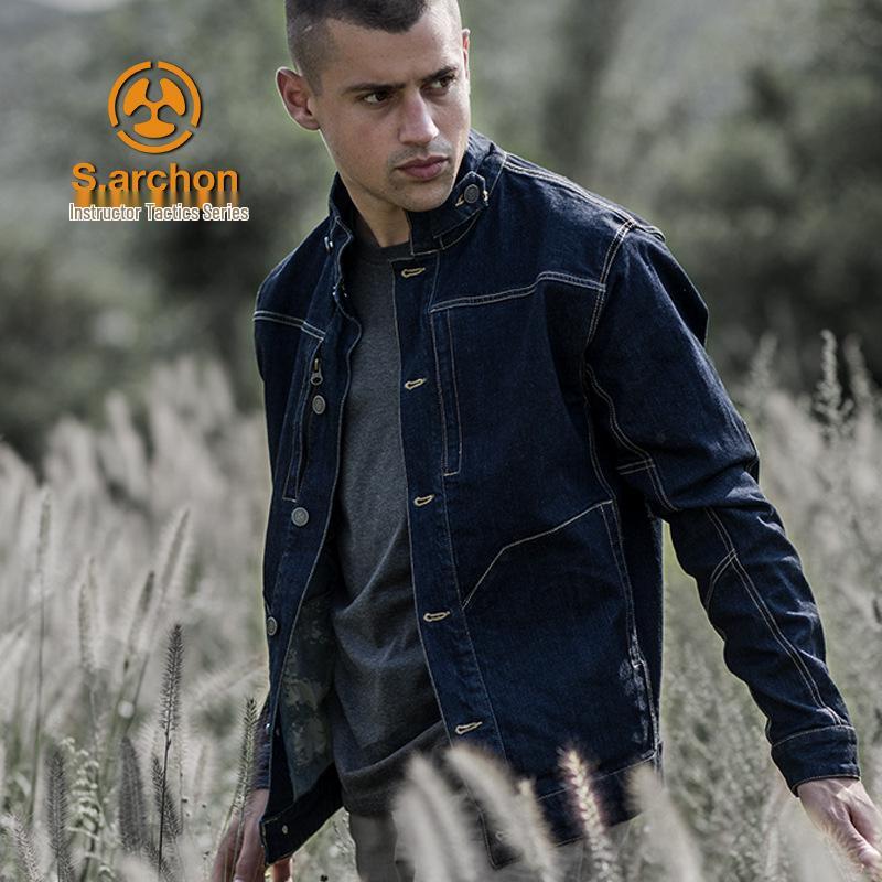 

Тактическая джинсовая куртка Angken для мужчин: Весна и Осень, Для Поездок на Работу, Многокарманный, Тонкий, Износостойкий. L синий