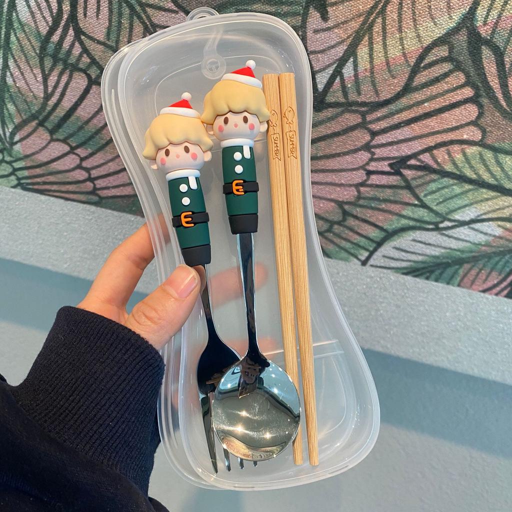 Christmas Coffee Stir Spoons Gift Cute Stainless Steel Spoon Christmas Fork Tableware Cartoon Rice Spoon Home Use