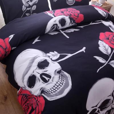 Luxury Comforter Bedding Set Halloween Gifts Bed Cover Set 100% Microfiber Fabric Rose Skull Reactive Printing California King