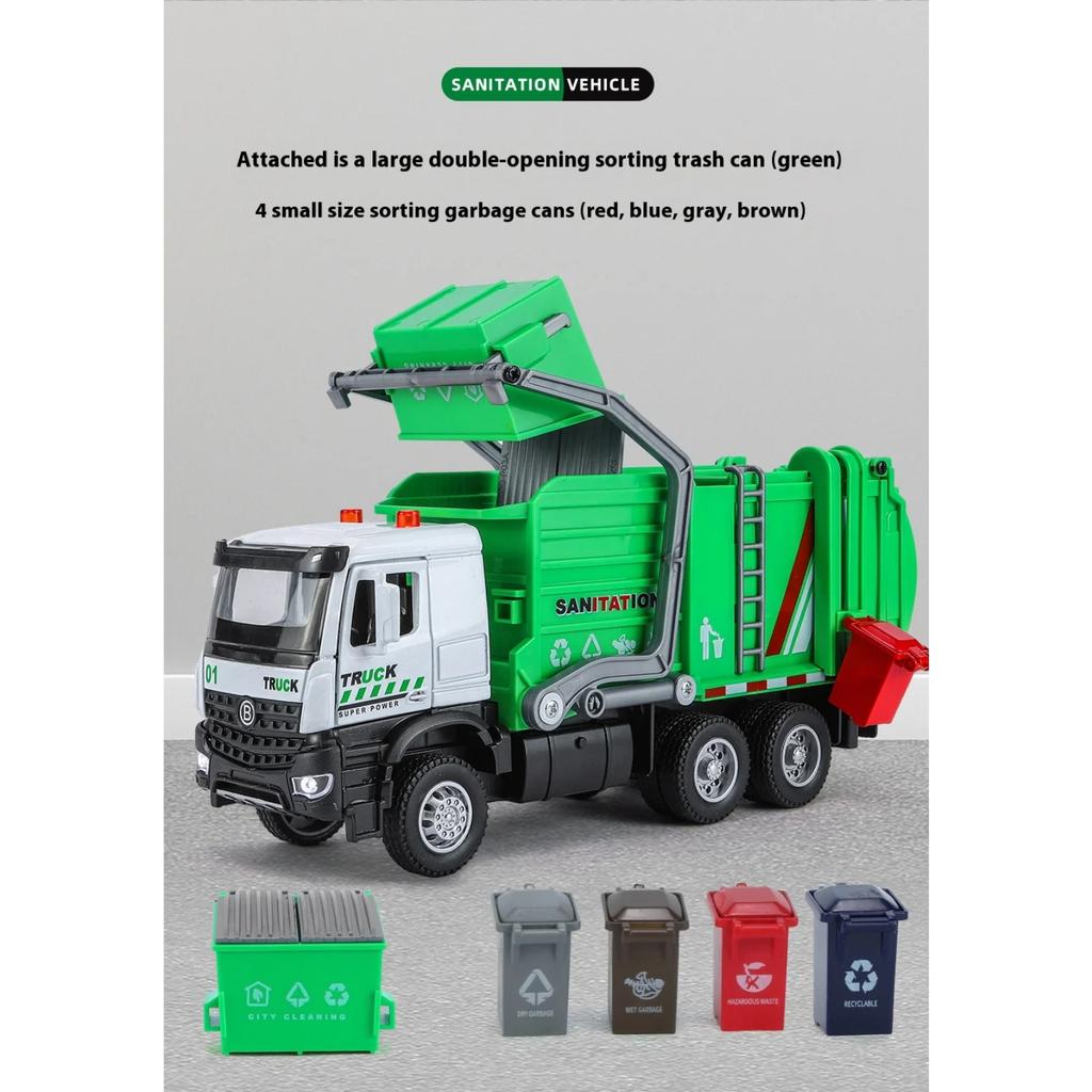 1/35 Urban Sanitation Truck Alloy Car Diecast Metal Model Children's Engineering Vehicle Toys Birthdays Present for Childrens