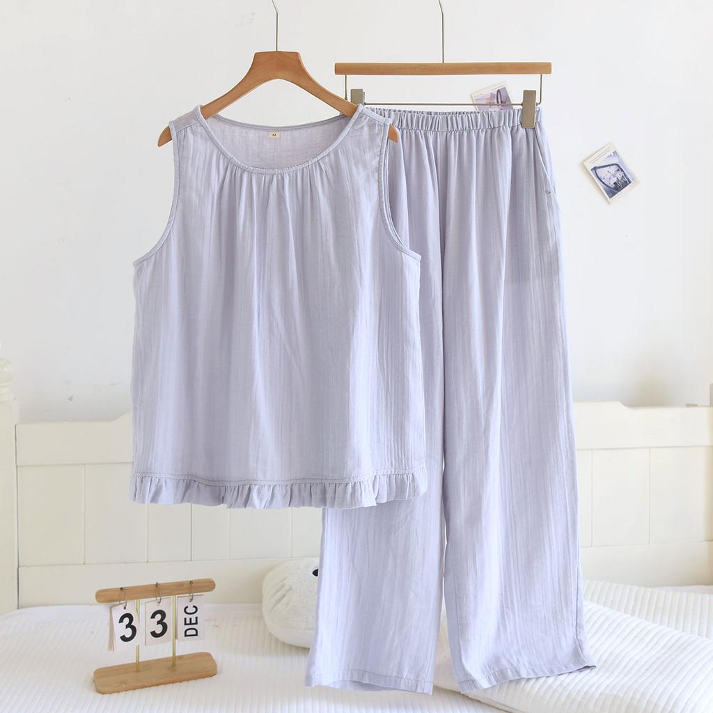 Pure Cotton Double-layer Yarn Pajamas Women's Summer Thin Vest Shorts Sweet Girl Style Can Be Worn Outside Loungewear Two-piece Set