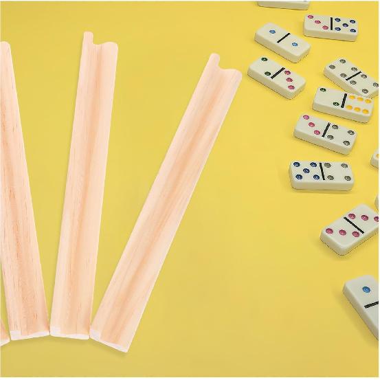 TOYANDONA Wooden Domino Trays, Set of 4 Mexican Train Domino Trays Racks Wooden Domino Tile Holders for Classic Board Games Dominoes Accessories