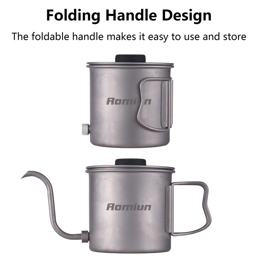 Dış Mekan Ti Dökme Kahve Kettle 400ml Termometreli ve Katlanır Saplı Gaga Ağızlı Çaydanlık