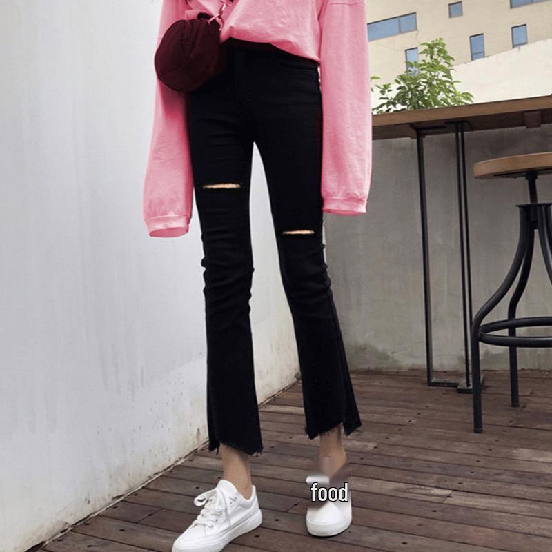 Women s High-Waist Slimming Cropped Flare Pants with Irregular Raw Hem for Spring/Summer. 31 чёрный