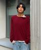 SUPERSUB [Crop] Diagonal Raglan Henley Neck Long Sleeve T-Shirt - Dark Red