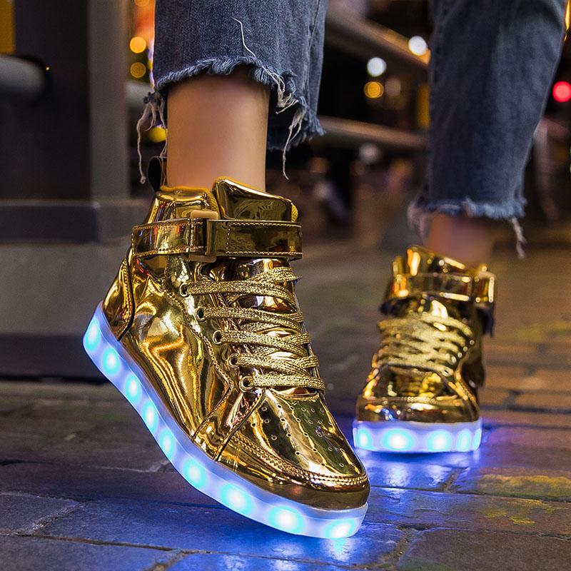 Kids High-tops Lights Up Shoes USB Charger Basket LED Children Shoes Trendy Kids Luminous Sneakers Sports Tennis Shoes