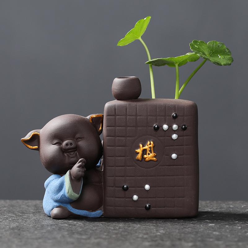 1PCS Ceramic Tea Pet Ornaments Small Buddha Statue Monk Figurine Desktop Flower Pot Hydroponic Plant Decoration Tea  Accessories