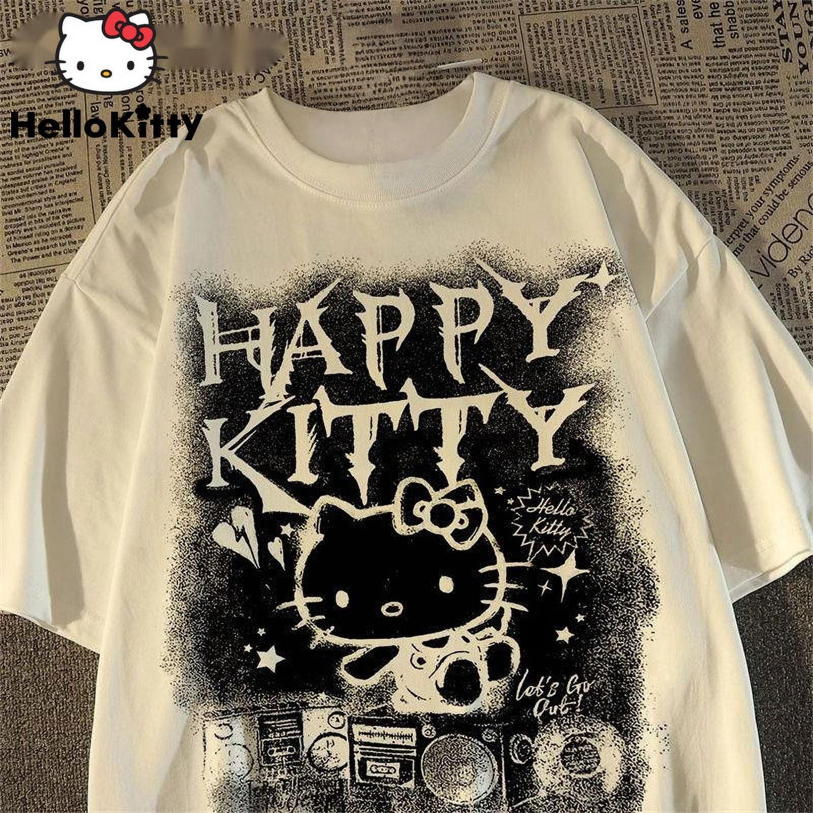 

2026 Summer Hello Kitty Retro High Quality TShirt 100 Cotton Punk Spray Print Unisex Casual Tee for Unisex Women Kids S