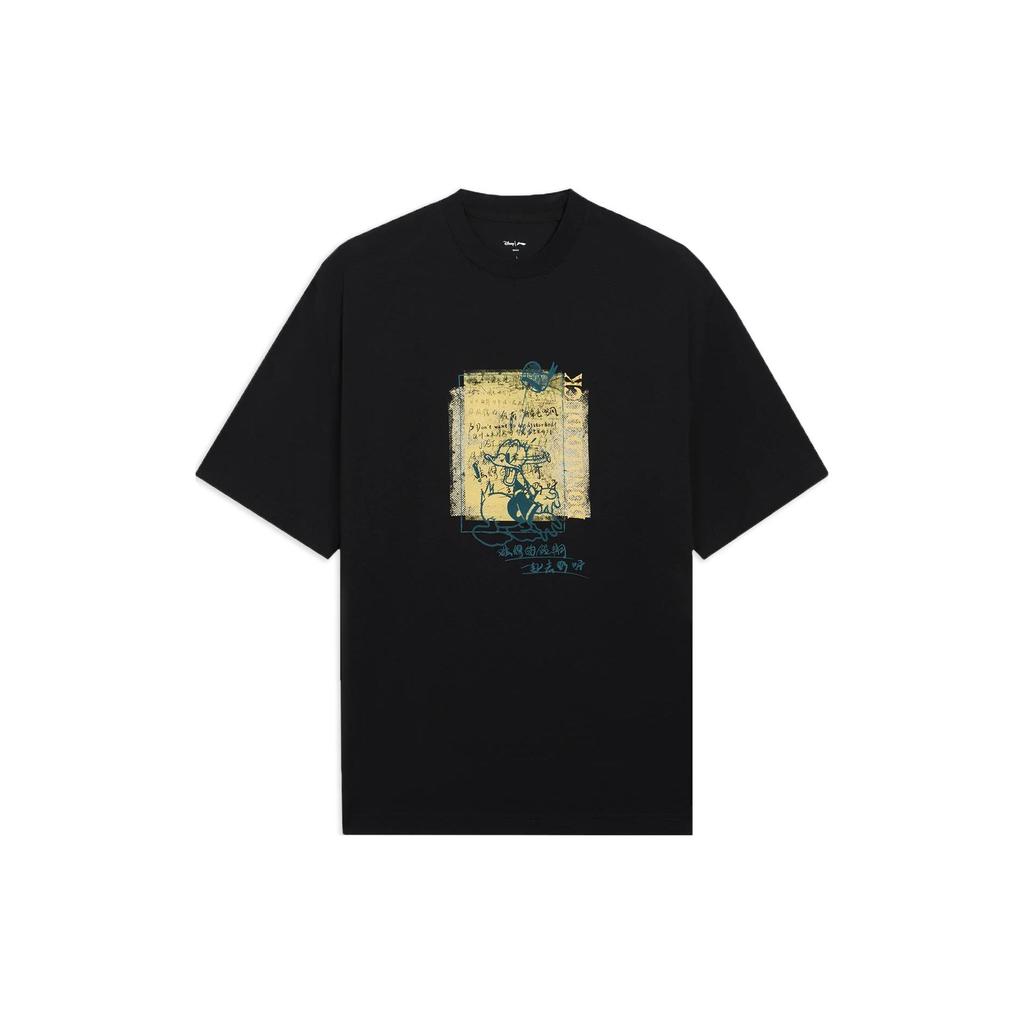 Li Ning X Disney Collaboration Sports Lifestyle Series Cartoon Letter Round Neck Pullover Short Sleeve T-Shirt Men T-Shirts Black AHSS255-4