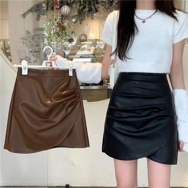 

Spring 2024 Women s High-Waist Black Leather A-Line Mini Skirt S чёрный