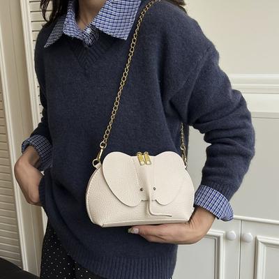 Elephant Crossbody Shoulder Bag,PU Lychee Pattern Chain Women Sling Bag,Cute Coin Purse Mini Wallet,Makeup Earphe Storage Bag