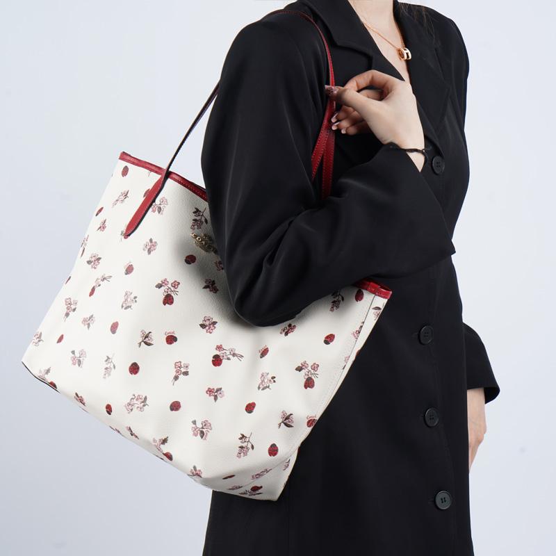 New COACH City Coated Canvas With Smooth Leather Tote Bag, Shopping Bag, Shoulder Bag, Handbag Tubas Women's White C7272-IMCAH
