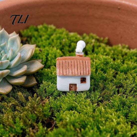 Eco Bottle Landscaping Supplies 2Pcs Mini Chimneyed Cottage Resin Figurines, Rural House Building Ornaments for DIY Micro Landscape Accessories Fairy