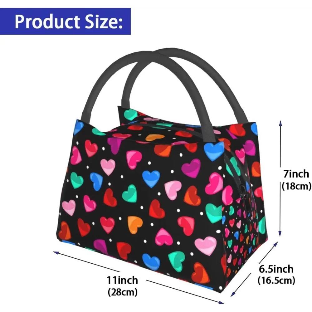 Red Heart Pattern Valentine's Day Lunch Bag Portable Reusable Insulated Lunch Box for Women Men Tote Bag for Work Travel Picnic