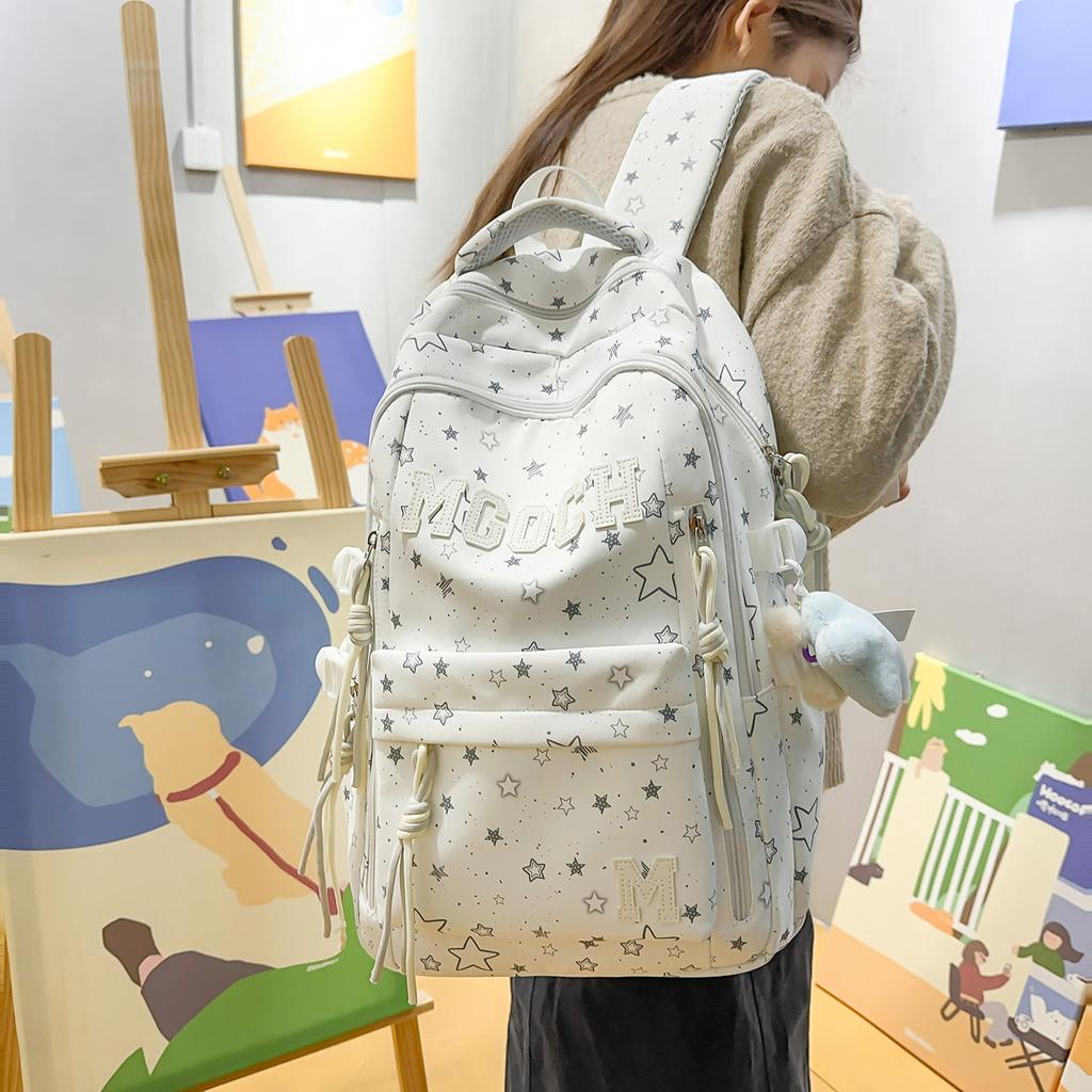 Schoolbag Japanese Ins Simple Star Printed Backpack Female Students High Value Large Capacity Backpack Junior High School School Bag