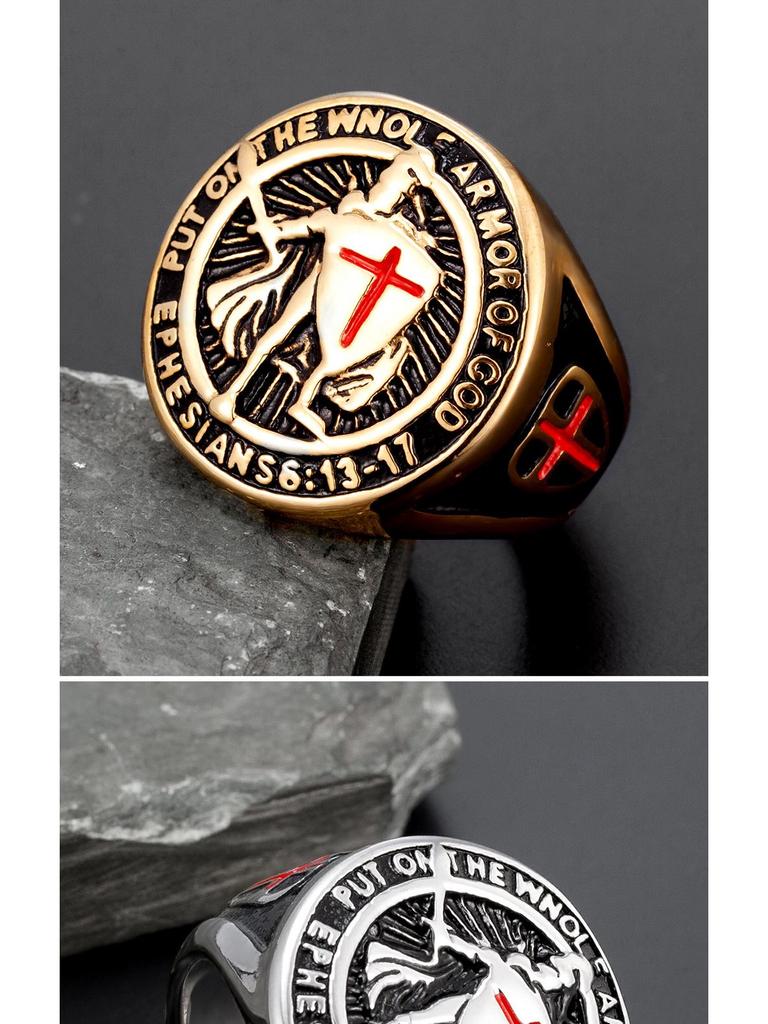 Vintage European-American Templar Cross Titanium Steel Ring