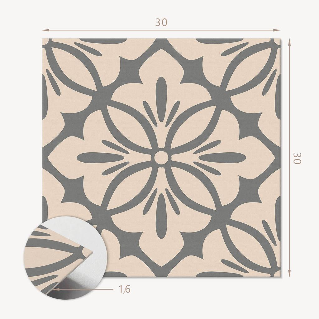 Set of Vinyl Tiles with a Floral Pattern for the Kitchen with Details 9x30x30 Cm