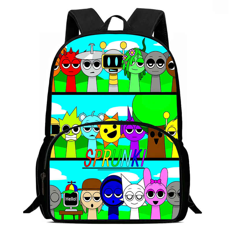 Zaini Scolastici Cartoni Animati per Bambini Sprunki Stampato Zainetto per Bambini, Zaini di Grande Capacità per Studenti dell'Asilo, Borse per Bambini e Bambine