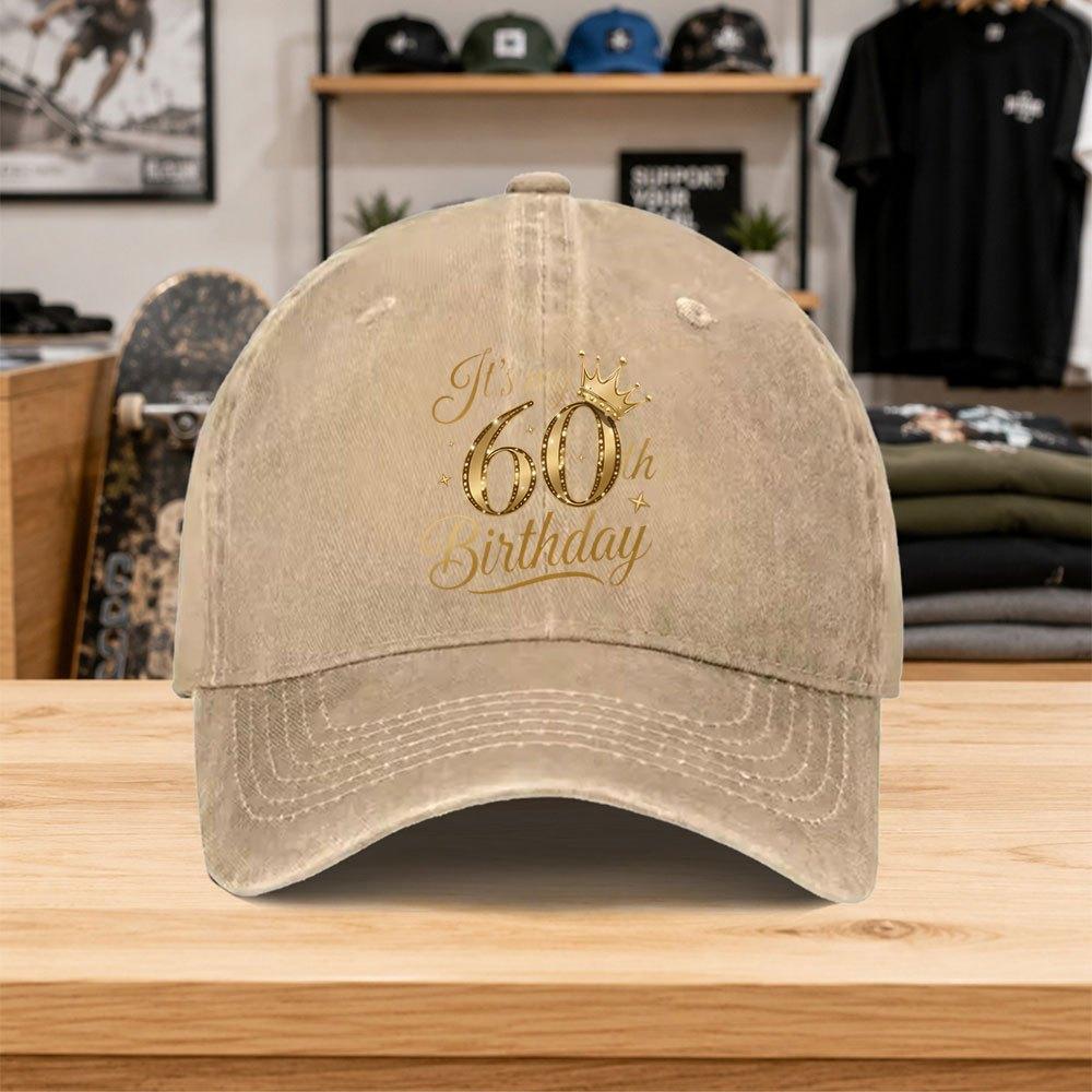 1pc New 60th Birthday Crown Washed Baseball Cap Premium Allmatch Outdoor Accessory Unisex Dad Hat Fashionable Trendy Classic