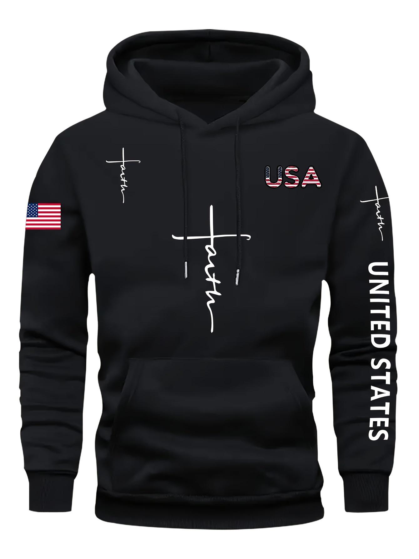 

Autumn and Winter Men s Pure Cotton Casual Letter National Flag Printed Hoodie Versatile Holiday Fitness Jogging Pullover 3XL