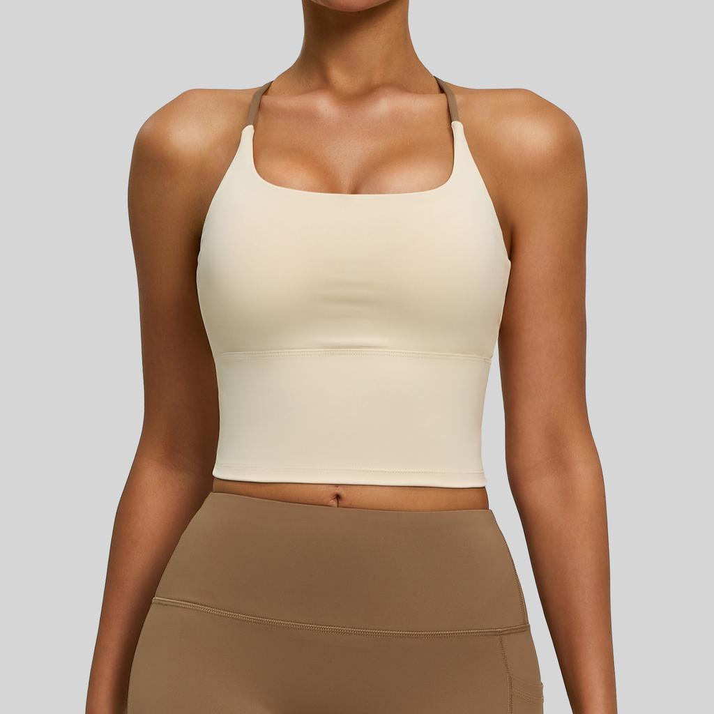 Women's Nude Sports Vest with Cross-Back Straps and High-Elastic Chest Pad