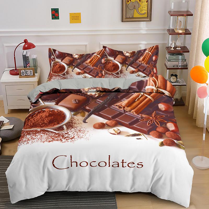 Sweet Chocolate Bedding Set Dessert Candy Duvet Cover With Pillowcase Girls Kids 2/3pcs Bedclothes Single Queen King Bed Sets