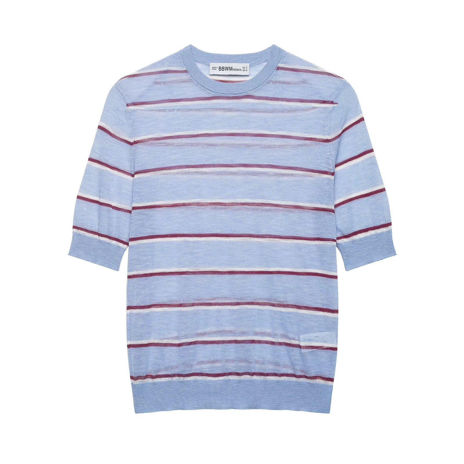 European and American style, new women s clothing, foreign style, fashionable wool striped ultra-fine top 3920198 S