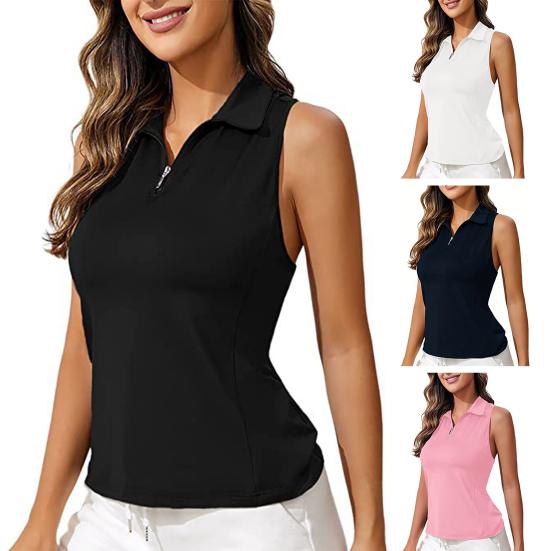 Chaleco de golf para mujer Slim Fit Top Cremallera Escote Tanque Solapa Sin mangas Color sólido Racerback Deporte