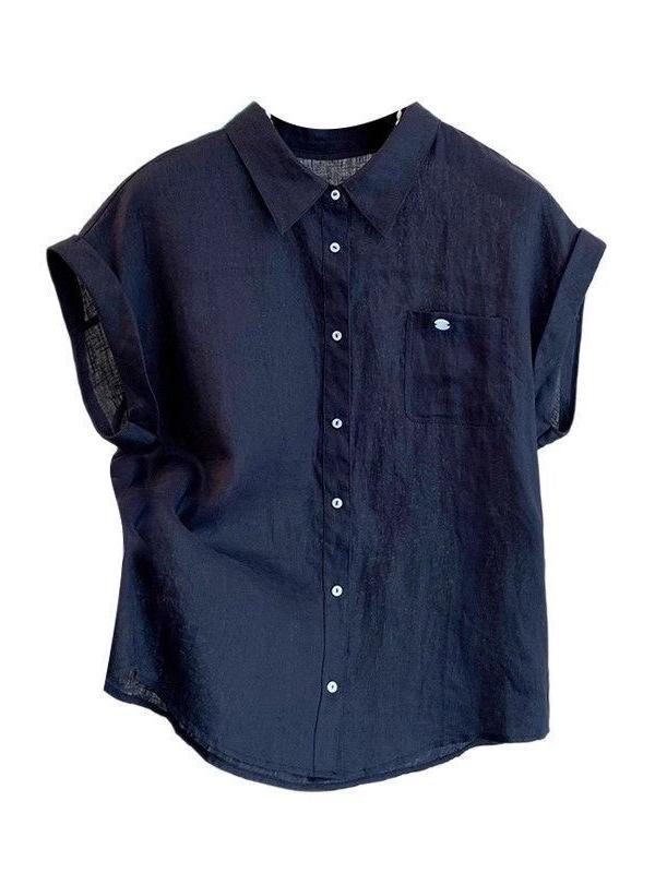 Plus Size Artistic Women's Cotton Linen Vest Short Sleeve Lapel Shirt - Spring/Summer Thin & Breathable Top